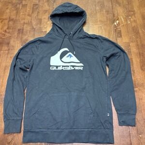 Quicksilver Hoodie Men's Large Pullover Surfing Kangaroo‎ Pocket Black